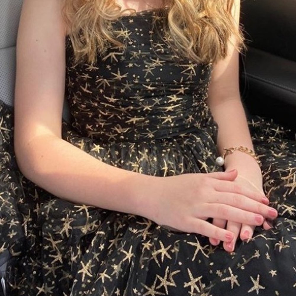 Joanna August x BHLDN Brenda 2 Black Gold Celestial Star Tulle Strapless Maxi - Picture 3 of 10